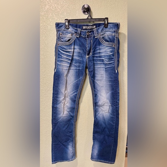 Affliction Men's Distressed Blue Skinny Jeans